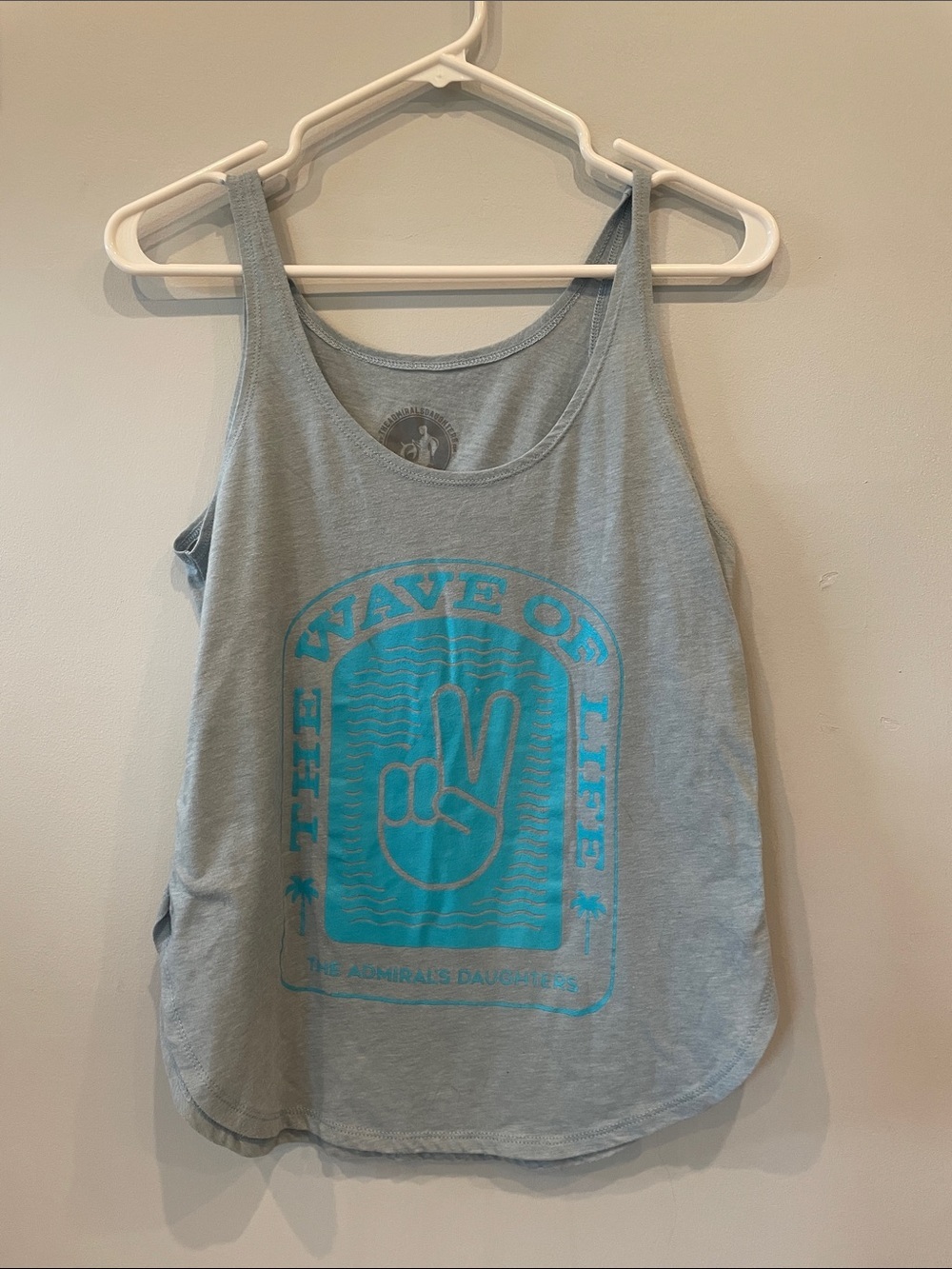 Grey Graphic Tank Top with Turquoise Print- the wave of life - beach tank